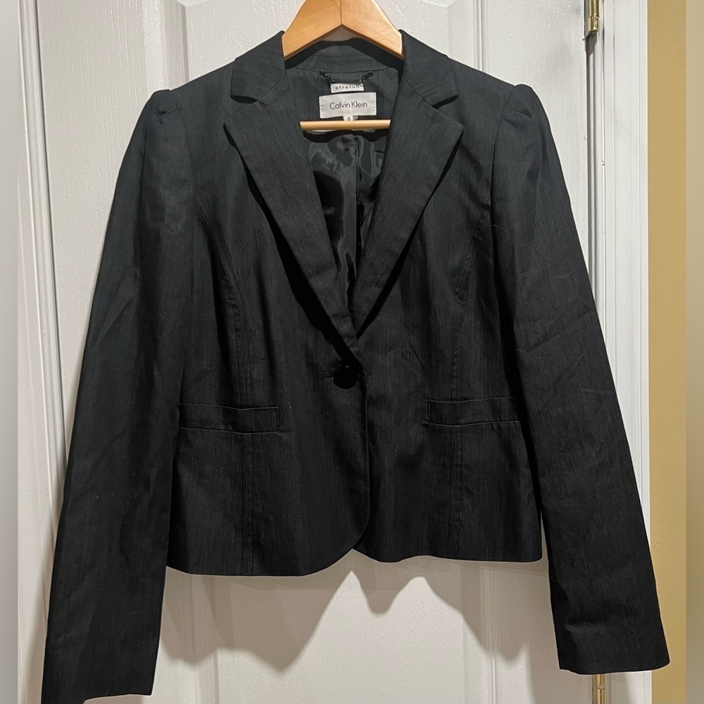 Calvin Klein Stretch Black Cotton blend Blazer Jacket Size 8